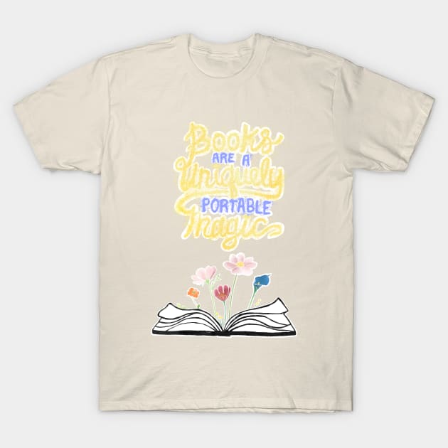 Books are unique portable magic - pink T-Shirt by Uwaki